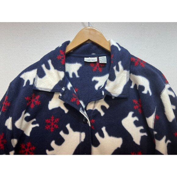 Cabin Creek Womens Fleece Jacket Size XL Blue Polar Bear Holiday Button Up Cozy - Picture 3 of 12